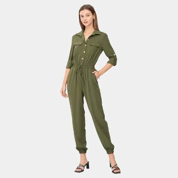 Women's Olive Collared Long Sleeve Jumpsuit - Cupshe : Target
