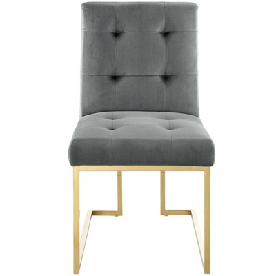 Gray Velvet Tufted Dining Chair with Gold Stainless Steel Base