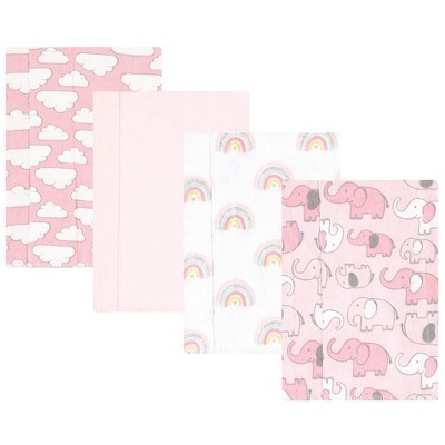 Hudson Baby Infant Girl Cotton Flannel Burp Cloths, Girl New Elephant 4-Pack, One Size