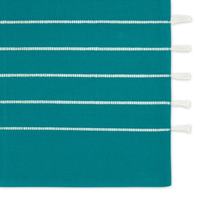 Teal and Off-White Cotton Stripe Tassel Placemats, Set of 4