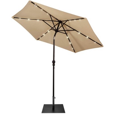 Tangkula 9 Ft Patio Table Market Umbrella w/ 18 Solar LED Lights & Heavy-duty Base