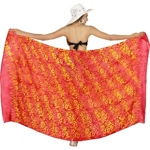 LA LEELA Women's Beach Bathing suit Wrap Bikini Swimwear Cover up Summer Wraps Swimsuit Sarong Skirts for Women One Size Orange, Floral - 1 of 4