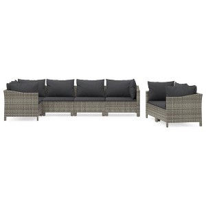 vidaXL Patio Furniture Set Armchair Sofa Set with Cushions Gray Poly Rattan - 1 of 4