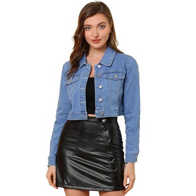 Allegra K Women's Classic Long Sleeve Button Down Trucker Jean Denim Jacket