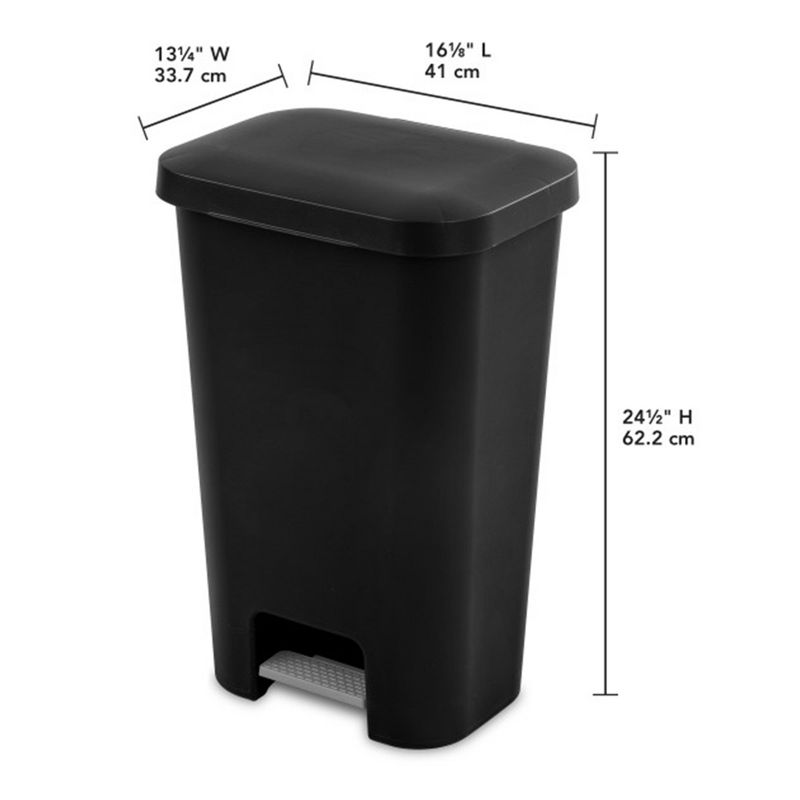 Sterilite Rectangular Step On  Kitchen Plastic Indoor Wastebasket with Wide Opening Lid and Comfort Handle for Home, 3 of 7