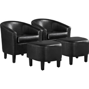 Yaheetech Set of 2 Faux Leather Barrel Chair and Ottoman Set for Bedroom Living Room - 1 of 4