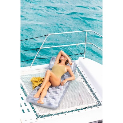 Silver Inflatable 18-Pocket Suntanner Pool Lounger with Headrest