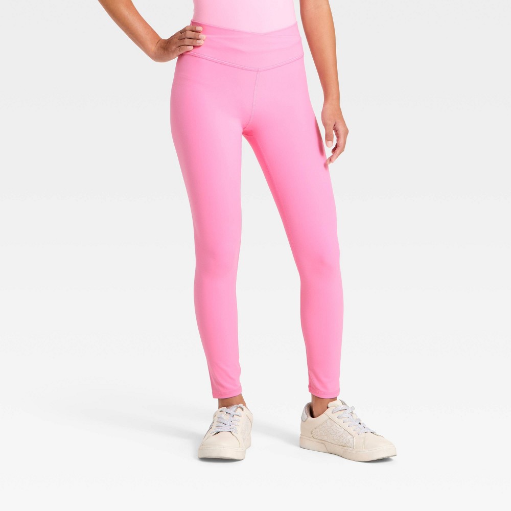 Girls' Everyday Soft Crossover Waistband Leggings - All In Motion™ Vibrant Pink XXL