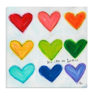 Stupell Industries 17"x17" Kids' You Are So Loved Rainbow Hearts Wall Art Unframed - 1 of 4