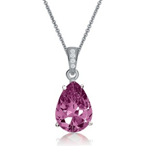 Guili Sterling Silver White Gold Plated Pear Shape CZ Pendant Necklace in White, Green, Pink, Red, or Blue, Graceful & Timeless to Complete Your Look. - 1 of 4