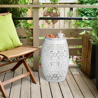 Maggift Patio End Tables, Modern Decorative Side Tables, Stylish Design for Patio, Living Room, Indoor and Outdoor Use, White, 9.45"*9.45"*18.11"