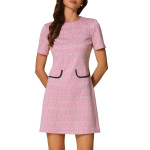 INSPIRE CHIC Women's Work Short Sleeve Vintage Houndstooth Pencil Sheath Dress - 1 of 4