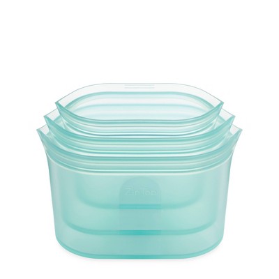 Zip Top Reusable 100% Platinum Silicone Container - 3 Dish Set (S/M/L)- Teal