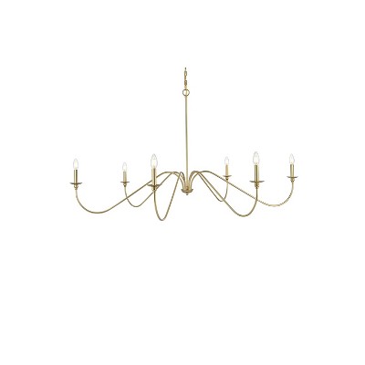 Elegant Brass 60" 6-Light Metal Chandelier