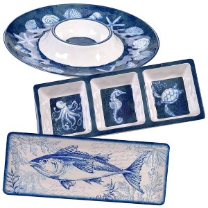3pc Melamine Oceanic Hostess Set Blue - Certified International - 1 of 4