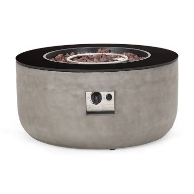 Aidan Outdoor 50000 BTU Light Weight Concrete & Ceramic Circular Fire Pit Light Gray/Black - Christopher Knight Home