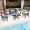 Outdoor 4 Pcs Patio Furniture Set, PE Rattan Conversation Set with Tempered Glass Table, Sofa with Iron Frame and PE Cushions-Coolbibila - 2 of 4
