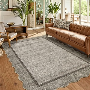 Scalloped Edge Area Rugs for Living Room Bedroom Modern Washable Rug Soft Non Slip Low Pile Carpet Home Decor - 1 of 4
