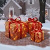 6" 8" and 10" Prelit 3pc Gold Sparkle Gift Boxes with Red Bows Clear Lights - National Tree Company - image 2 of 3