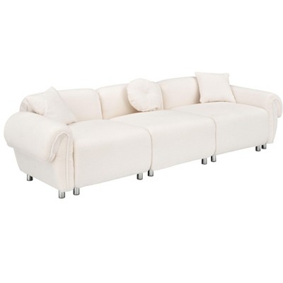 NicBex 112 Inch Teddy Velvet Couch,3-Seater Sofa with 3 Pillows for Living Room,Office,Apartment