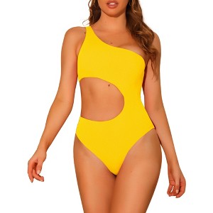 Elerevyo Women's One Shoulder Monokini Asymmetric Waist Cutout Solid Swimwear Bathing Suit 1 Pc - 1 of 4