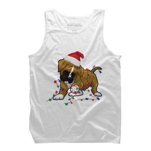 Men's Design By Humans Saint Bernard dog christmas light costume hat santa Fairy lights By Rondes Tank Top - 1 of 3
