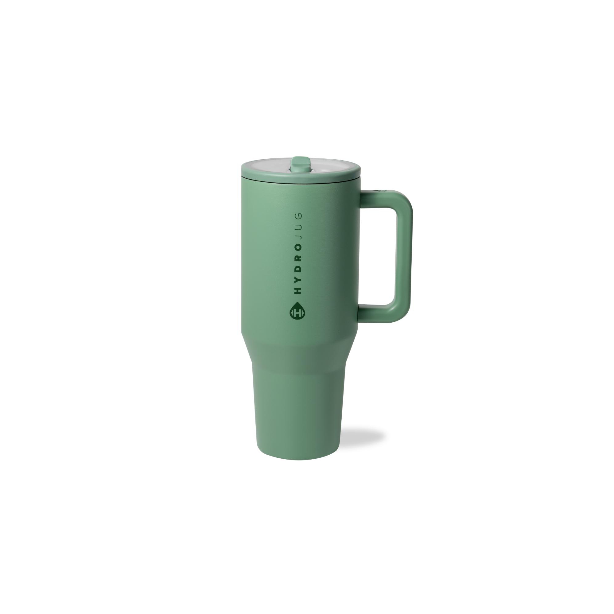HydroJug Traveler - Water Bottle with Handle & Flip Straw - Leak Resistant Tumbler, Insulated, Stainless Steel & Rubber Base - 40 oz, Sage