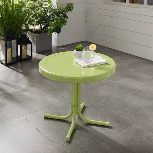 Crosley Retro Metal Patio Side Table Key Lime Gloss Vintage Round Weather Resistant Outdoor Furniture