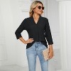 Women's V-Neck Jacquard Loose Fit Blouse 3/4 Sleeve Turn-Down Collar Casual T-Shirt Top - 4 of 4