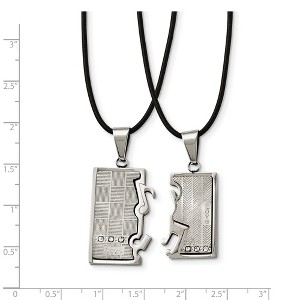 Chisel Stainless Steel Brushed and with Cubic Zirconia Love and Music Pendants on 20 in Leather Cord Necklace Set - 1 of 3