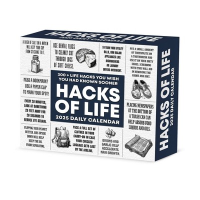 Willow Creek Press Hacks of Life 2025 Box Calendar: Daily Desktop Planner, 5x6", Paper, Glue Binding, All Ages, Blue
