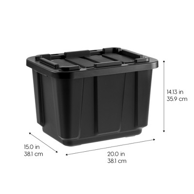Black Heavy-Duty Stackable Plastic Storage Bins with Lids, Set of 4