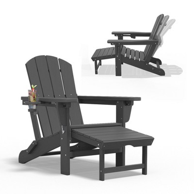 Hyleory Premium Patio Accent Chair with 3-Level Adjustable Backrest & Retractable Ottoman - Durable HDPE Outdoor Lounge Seat