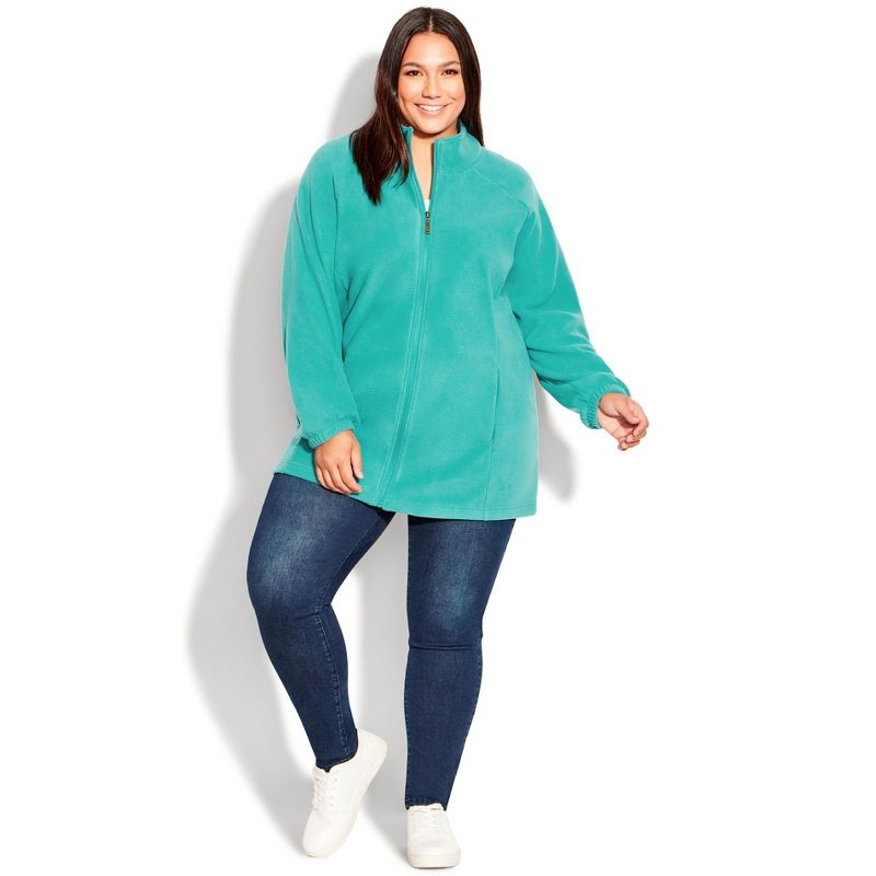 Women's Plus Size Polar Fleece Zip Jacket - jade | AVENUE, 2 of 9