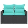 vidaXL Patio Sofa with Cushions - 2-Seater Black Poly Rattan Outdoor Loveseat for Garden, Deck, Patio - UV Resistant, Washable Covers - 4 of 4