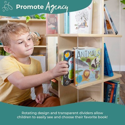 Natural Birch Rotating 3-Tier Kids' Book Display with Acrylic Sides