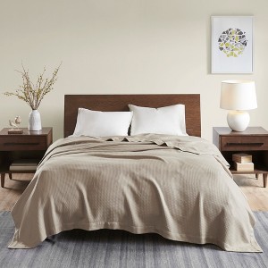 100% Cotton Ultra Soft Solid Bed Blanket, Waffle Weave Lightweight Breathable Blanket for Hot Season - 1 of 4