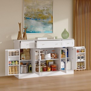 Hitow Buffet Cabinet with Interior Door Shelves Glass Door Display Buffet Sideboard 3 Drawers Coffee Bar Station Kitchen Storage Cabinet for Dining - 1 of 4