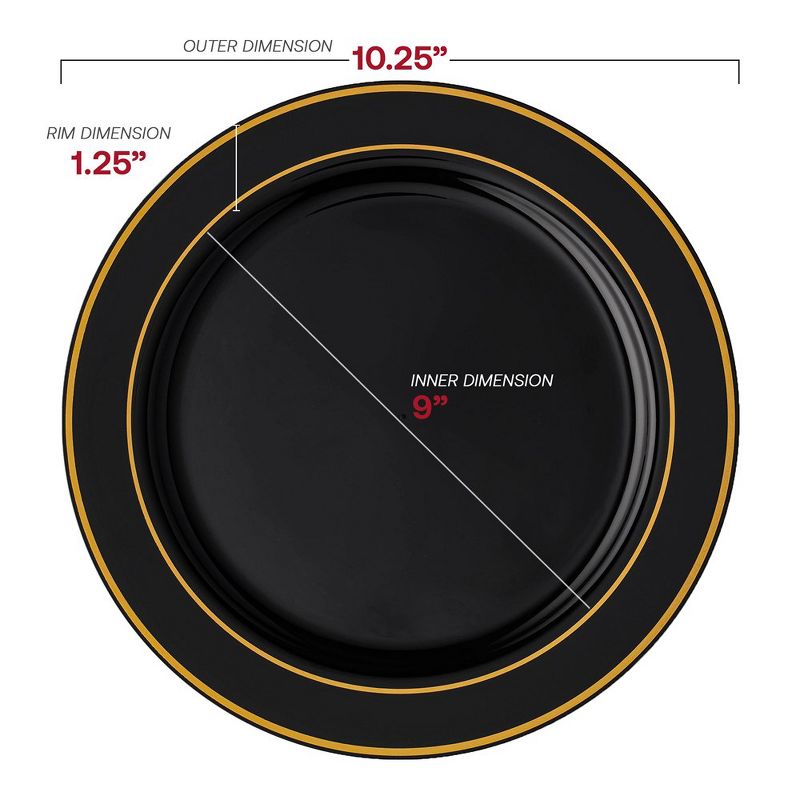 Smarty Had A Party 10.25" Black with Gold Edge Rim Plastic Dinner Plates (120 Plates), 2 of 7