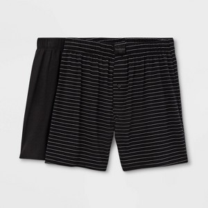 Men's Striped 2pk Knit Boxer - Goodfellow & Co™ Black - 1 of 2