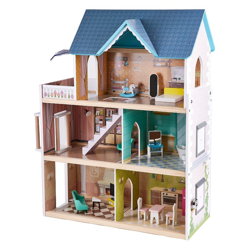 Hape Little Room Pretend Play 3 Story Wooden Doll House w/ Light, Doorbell, & Bedroom, Bathroom, Living Room, & Dining Furniture for Kids Age 3 and Up, 3 of 7