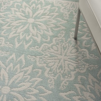 Elegant Ivory/Green Floral Synthetic 5'3" x 7'3" Easy-Care Rug