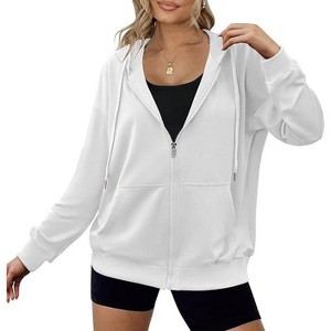 ZEAGOO Women's Lightweight Hoodies Full Zip Up Oversized Sweatshirts with Pockets Long Sleeve Thin Fall Casual Drawstring Hooded Jackets - 1 of 4