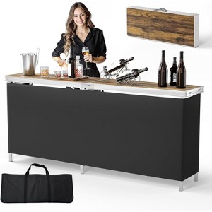 VINGLI 78" Portable Bar Table, 2-Tier Shelves, Mobile Bar Table for Events, Party, Camping, Picnic, Tradeshow, Indoor with Black Skirt - 1 of 4