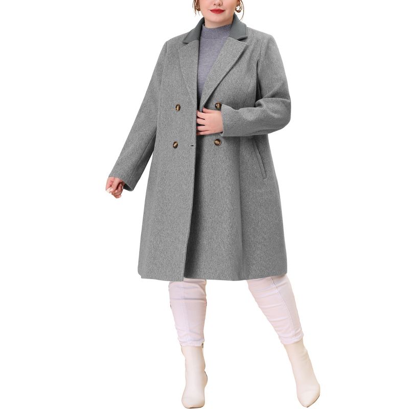 Agnes Orinda Women's Plus Size Fashion Notched Lapel Double Breasted Pea Coats, 3 of 6