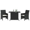 vidaXL 3 Piece Bistro Set with Cushions Black Poly Rattan - 3 of 4