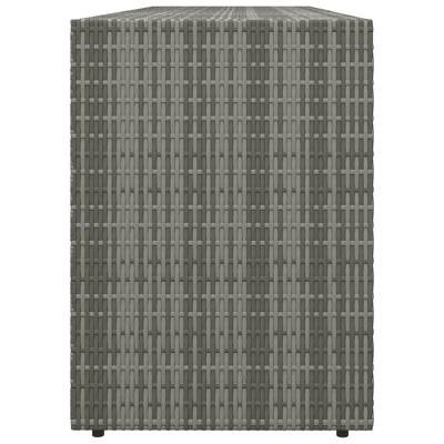 Gray Poly Rattan and Acacia Wood Garden Storage Cabinet