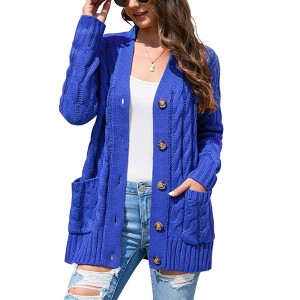Coolmee Women Cable Knit Cardigan Sweater V Neck Button Down Cardigan with Pocket Sweater Coat for Fall Winter - 1 of 4