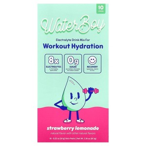 Waterboy Workout Hydration, Electrolyte Drink Mix, Strawberry Lemonade, 10 Stick Packs, 0.22 oz (6.1 g) Each - 1 of 4