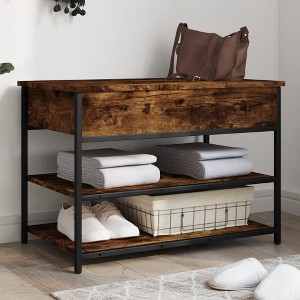 vidaXL Shoe Bench Smoked Oak 27.6 in.x16.7 in.x19.7 in. Engineered Wood - 1 of 4